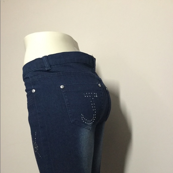 Blue Denim Jeans,Rhinestone embellished at Front, - Picture 8 of 11